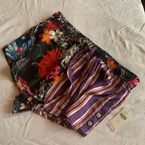 Anthropologie NWT Satin Pajama Shorts Multi Floral/Stripe Side Button Detail Sm - Picture 9 of 10